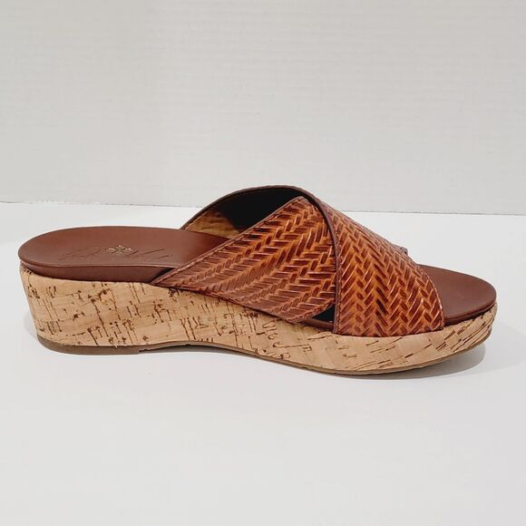 Patricia Nash Sandals Womens Size 8.5 M Luca Leather Slide Wedge Cognac Heels - Picture 10 of 16